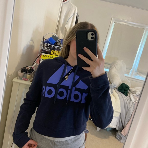 Blue Adidas Cropped Sweatshirt - Picture 4 of 7